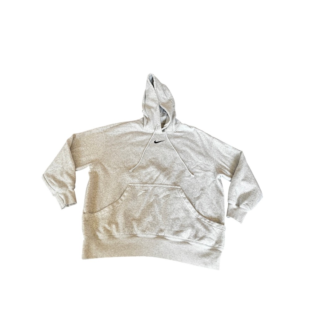 Nike Mens Grey Heather Embroidered Swoosh Pullover Hoodie SZ L
